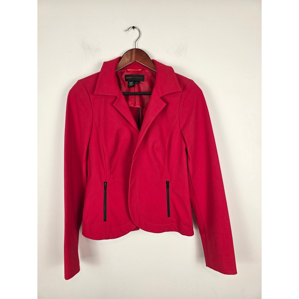 Nina McLemore Red Blazer Jacket‎ Women's Size 2 Open Front Zip Pockets Classic